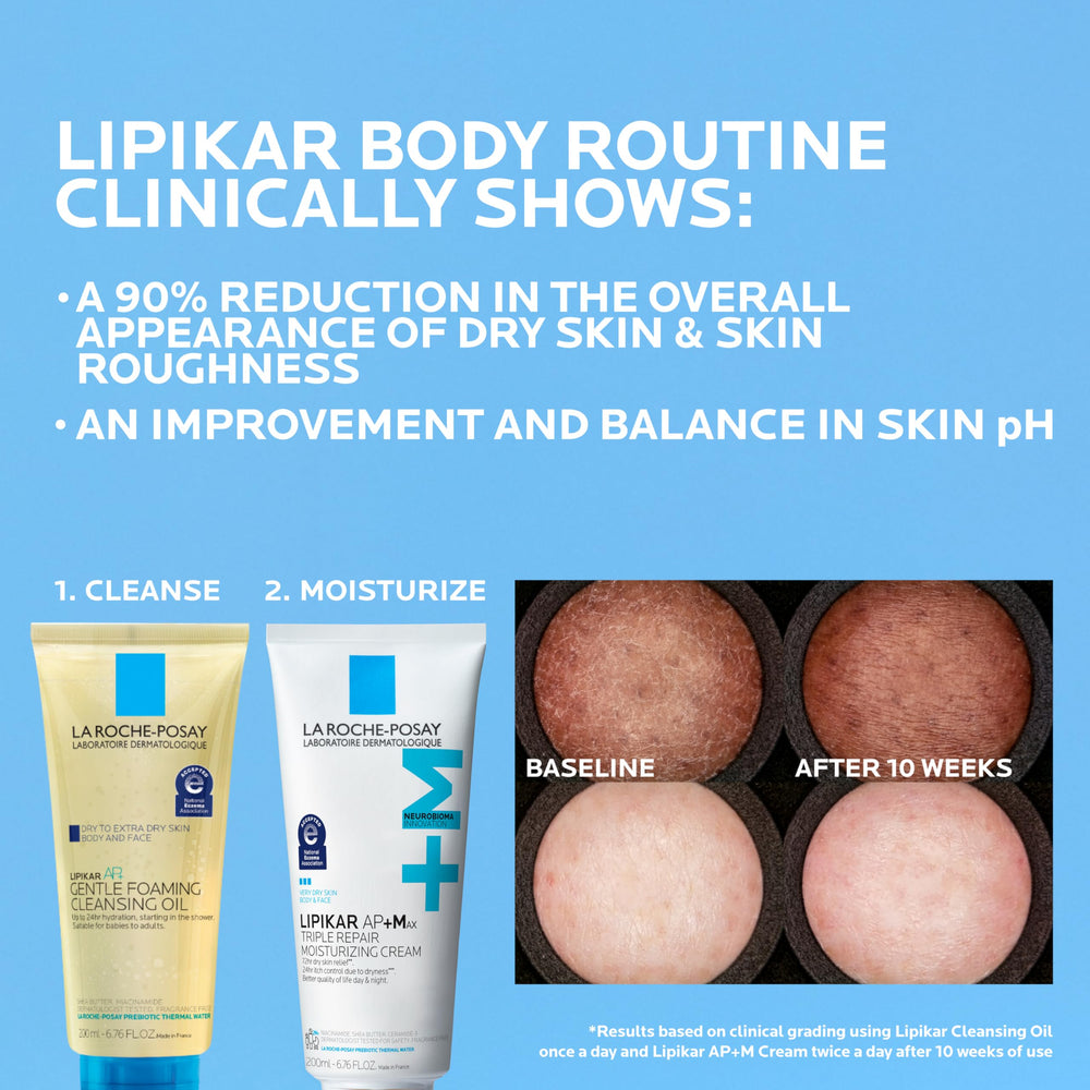 La Roche-Posay Lipikar AP+MAX fragrance-free formula ensures gentle care.