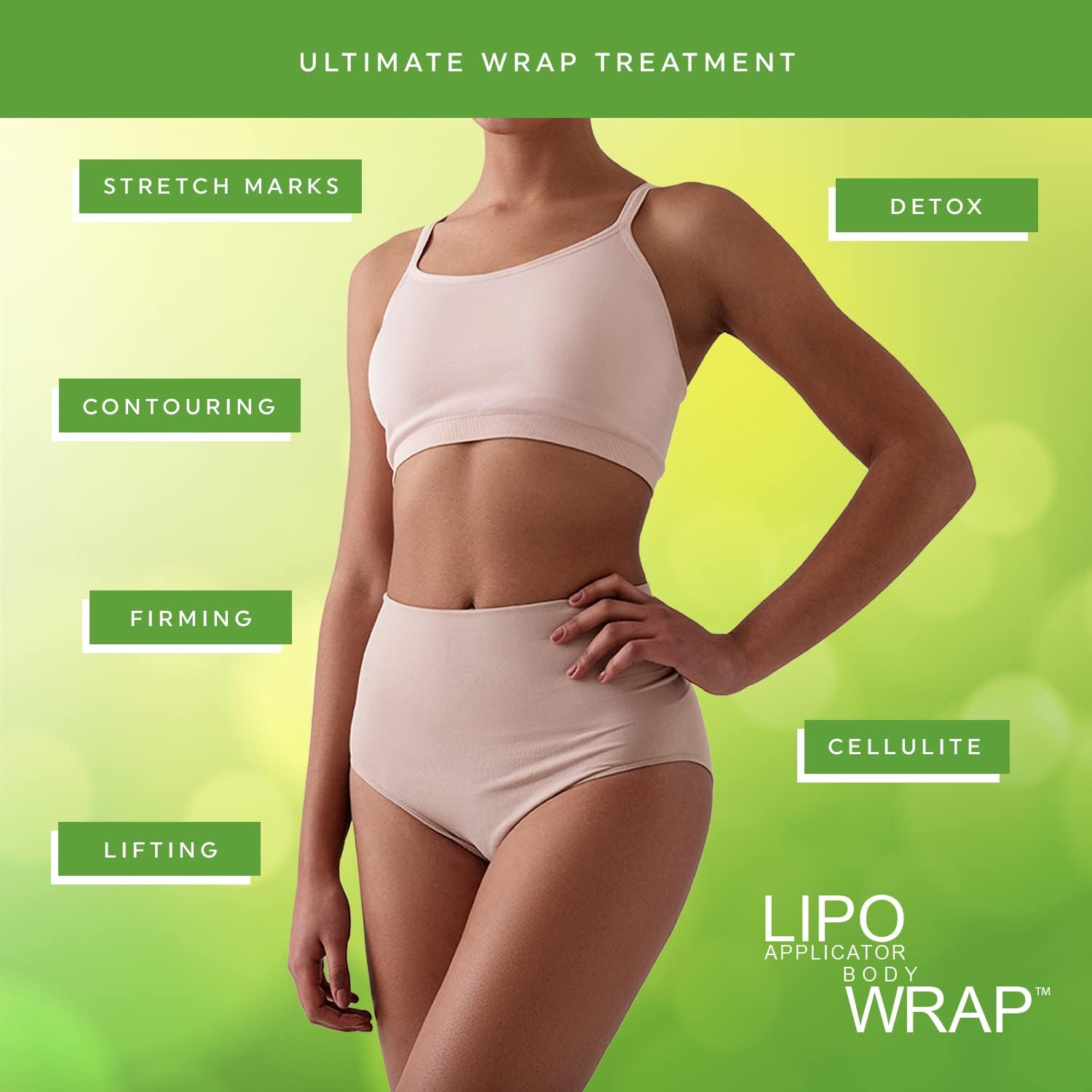 Lipo Applicator Ultimate Wrap on waist for a refined silhouette.