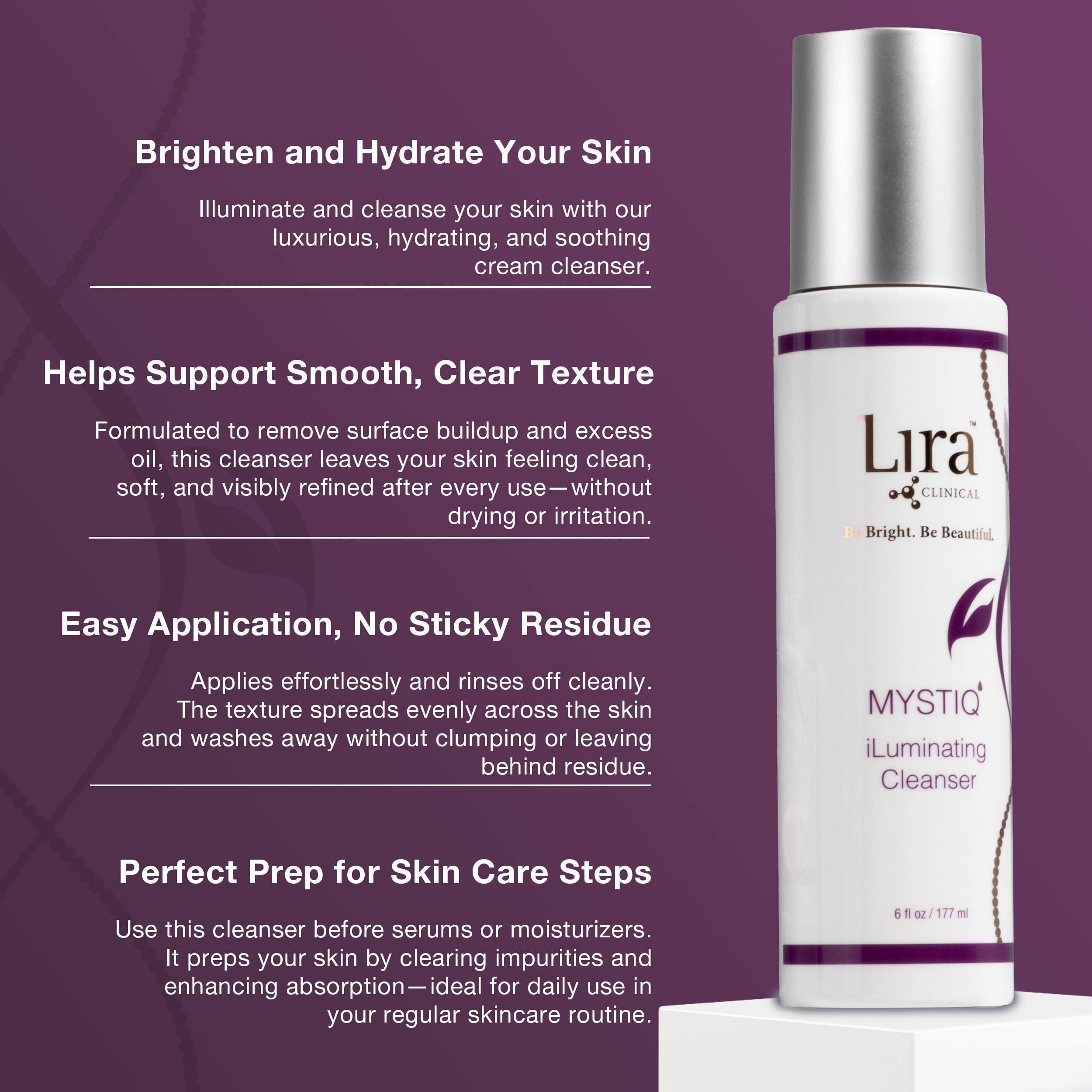 Lira Clinical MYSTIQ iLuminating Cleanser packaging label emphasizes Vitamin C