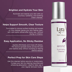 Lira Clinical MYSTIQ iLuminating Cleanser packaging label emphasizes Vitamin C