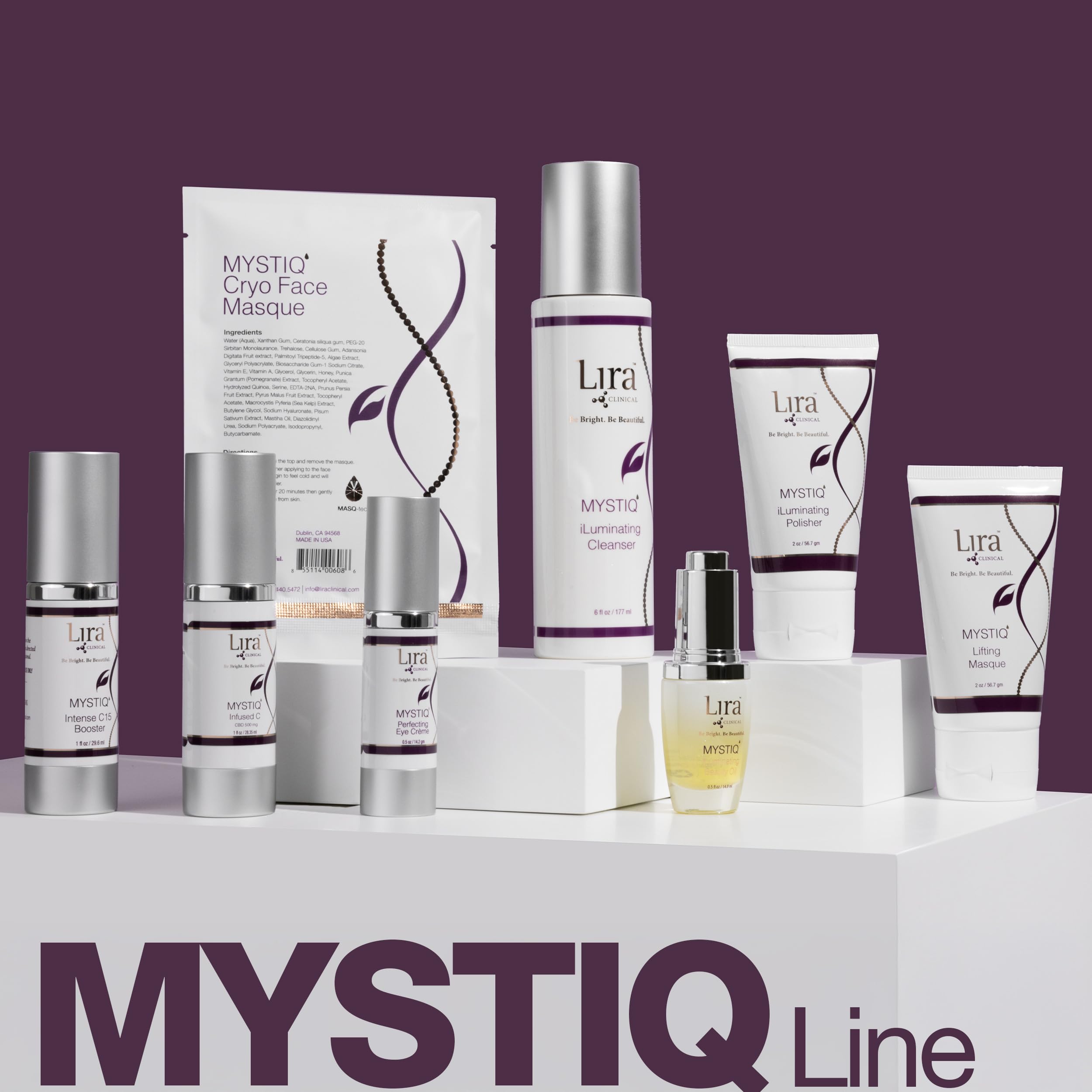 Compact 6 oz bottle of Lira MYSTIQ cleanser ready for travel