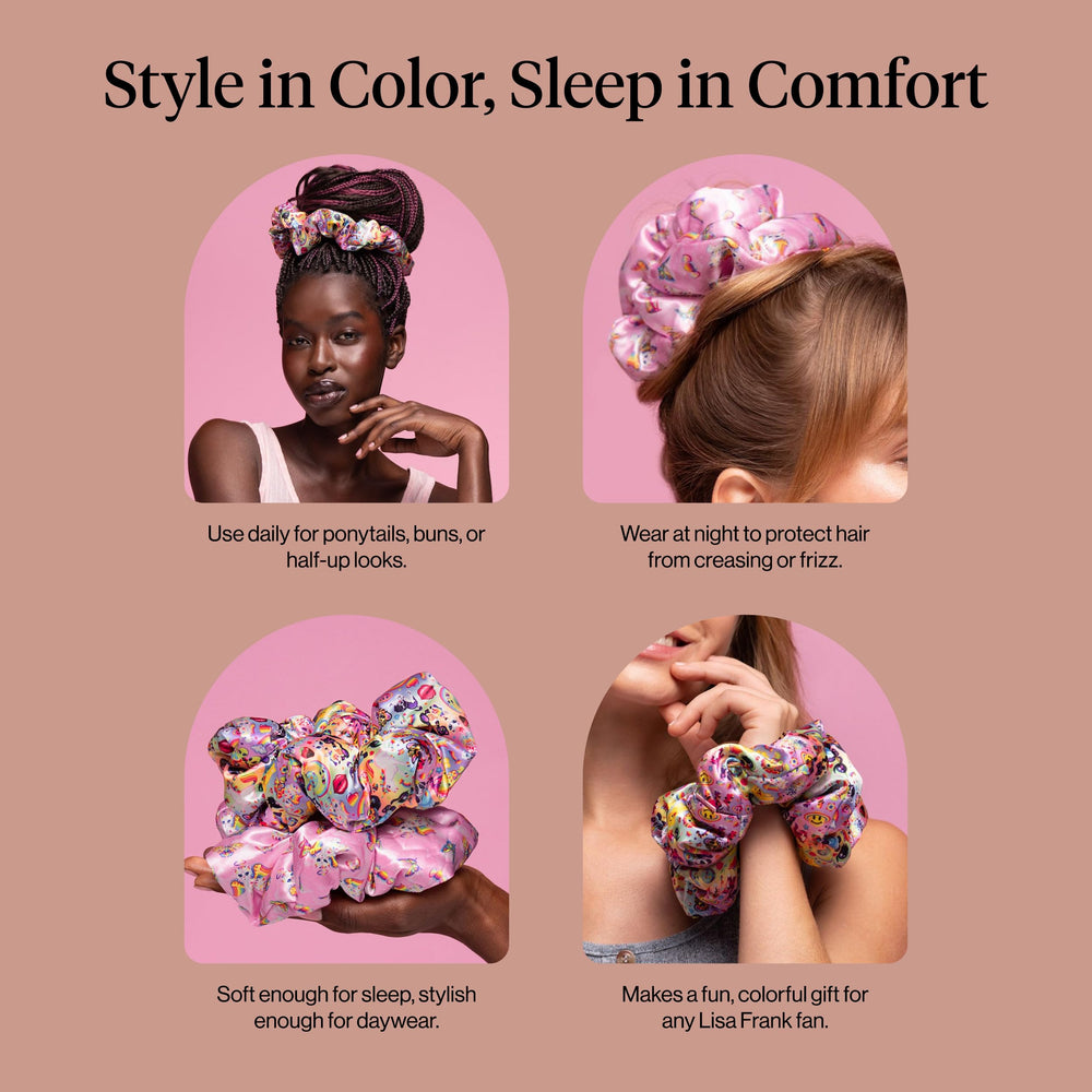 Scrunchie satén con brillo suave de Lisa Frank y Kitsch.