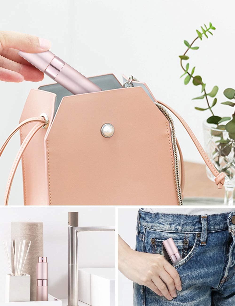 Glass inner bottle with Lisapack 8ml atomizer for precise filling.