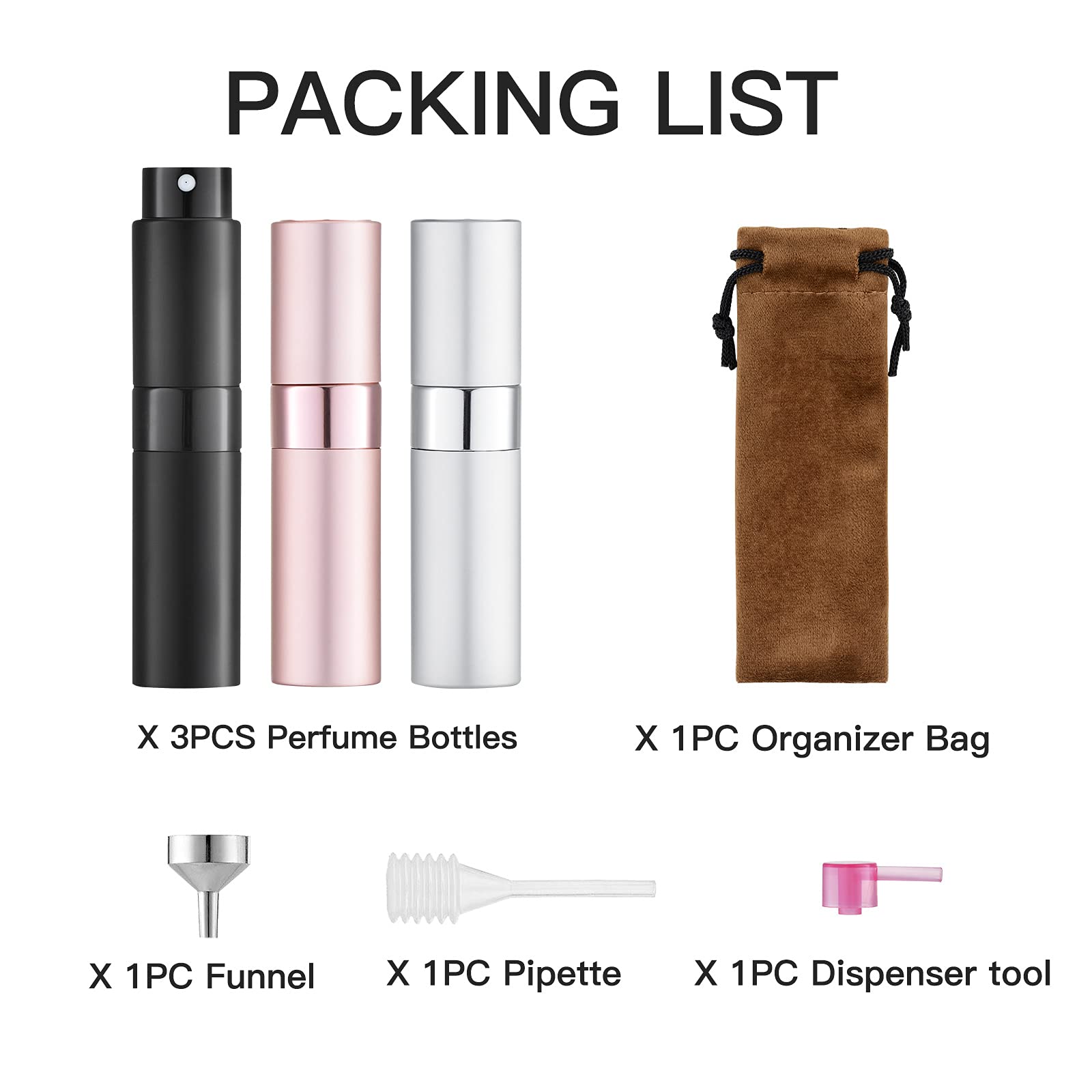 LISAPACK packaging list illustrates 3 bottles and extras