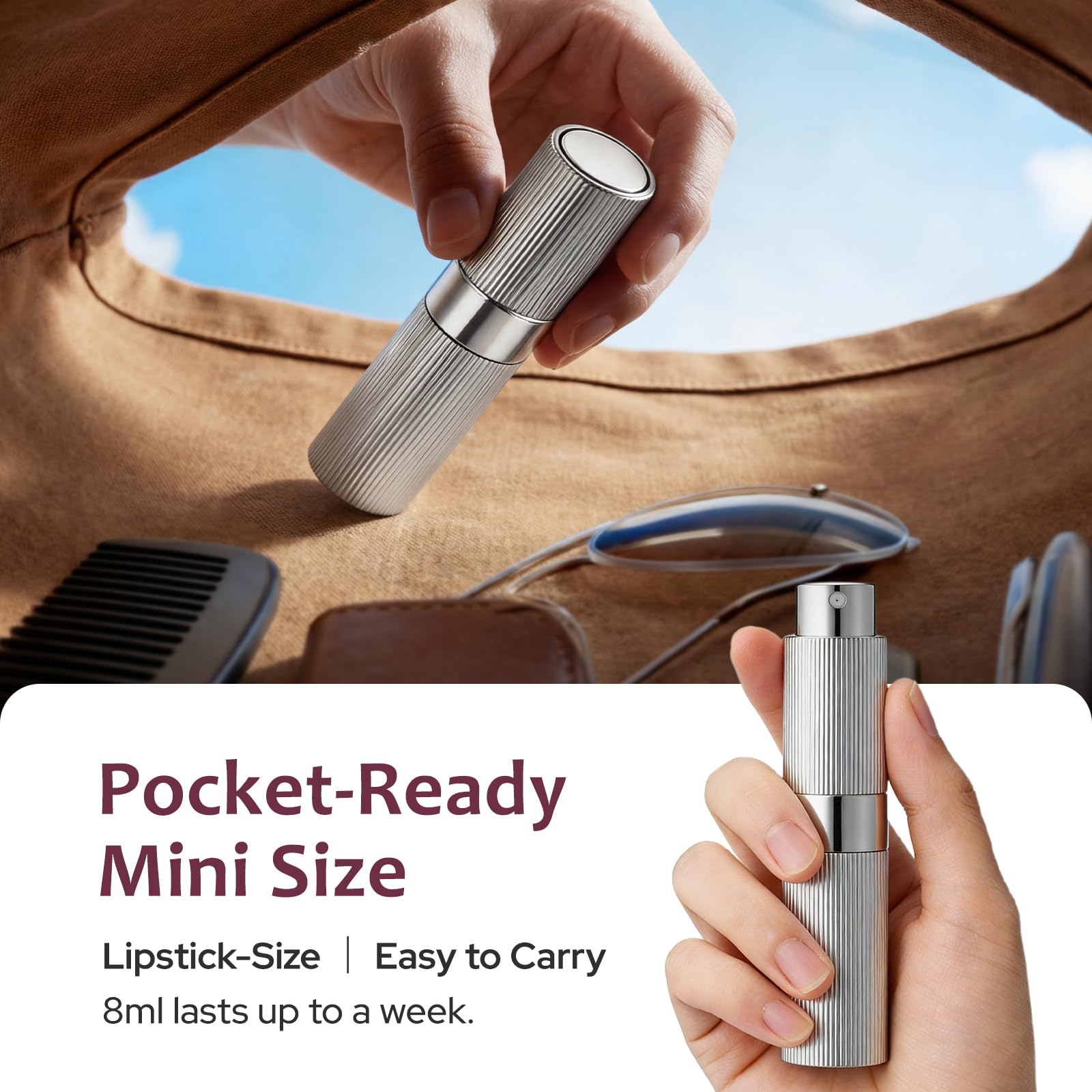 LISAPACK portable 8ml atomizer for quick fragrance touch-ups