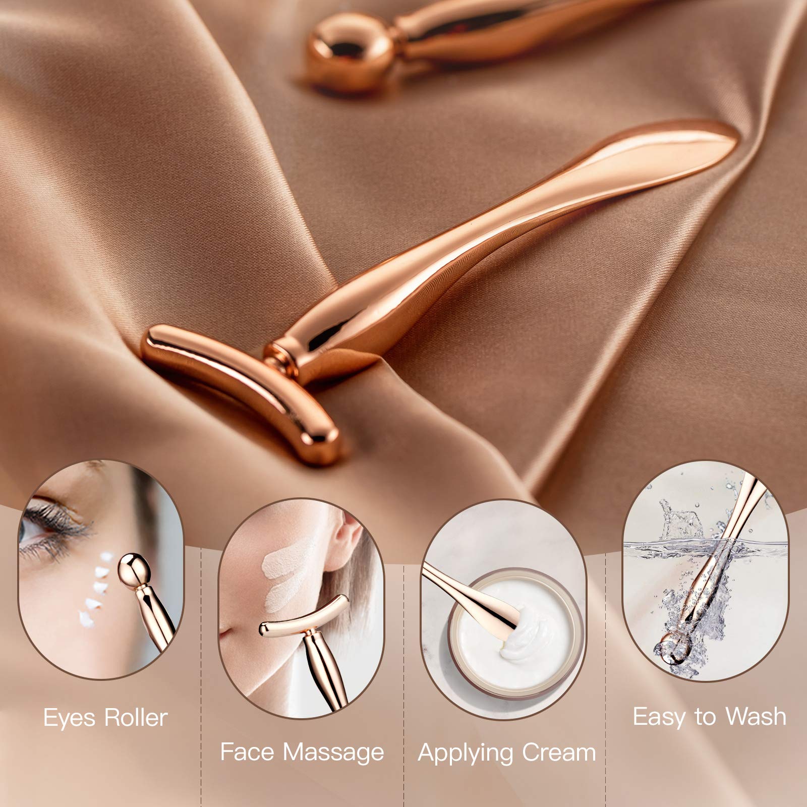 LISAPACK Y-shaped massage wand in rose gold for gentle under-eye massage.