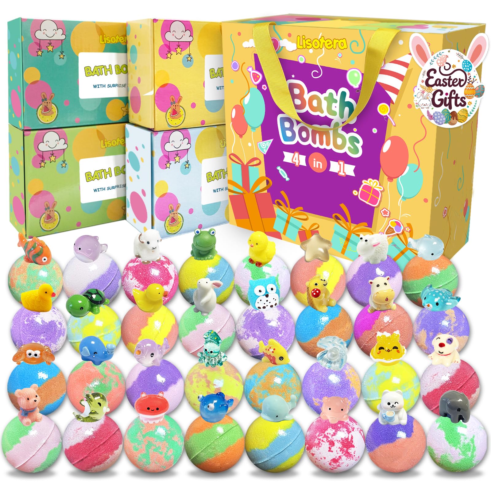 Lisotera bath bombs with surprise inside in gift bag packaging, ideal for gifting