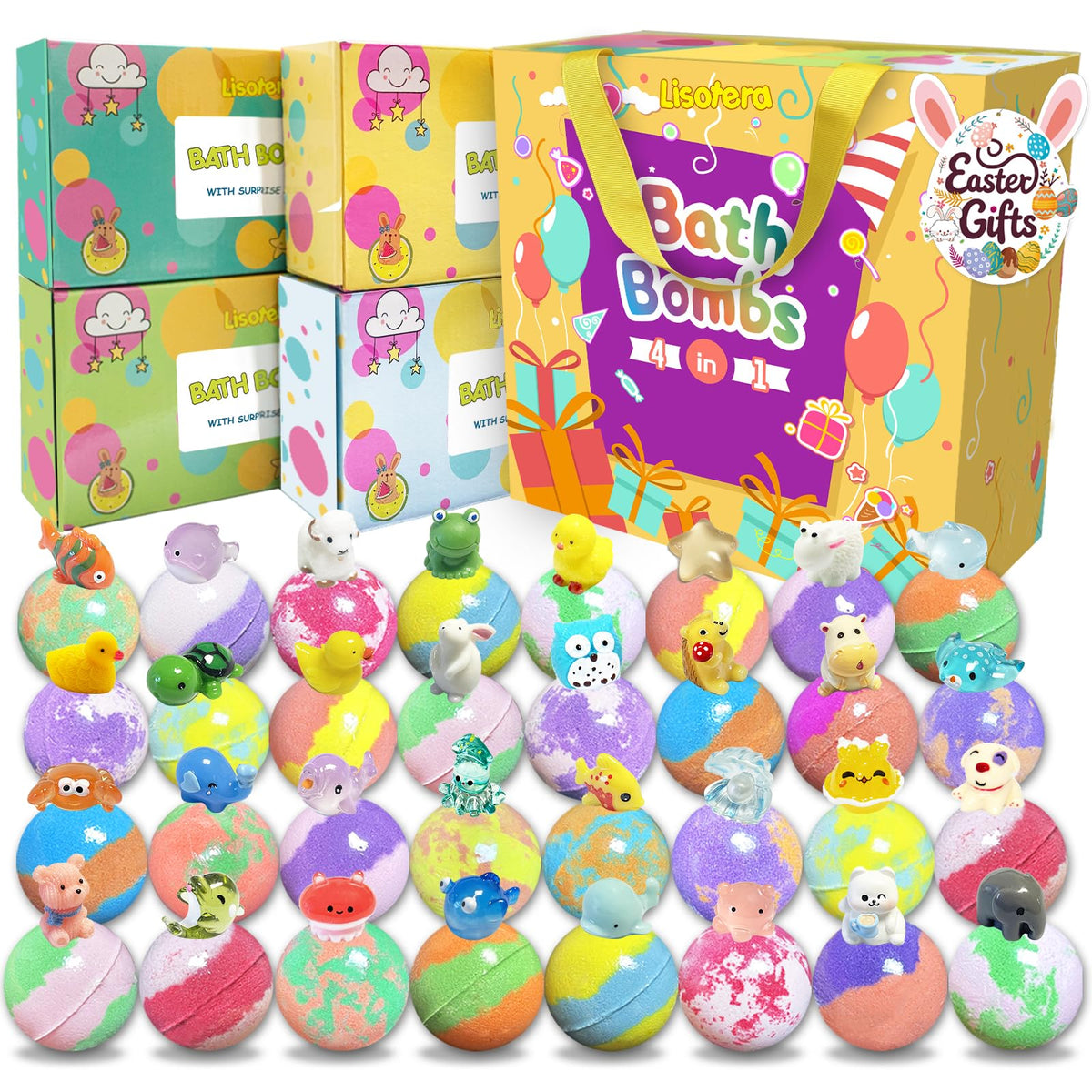Lisotera bath bombs with surprise inside in gift bag packaging, ideal for gifting