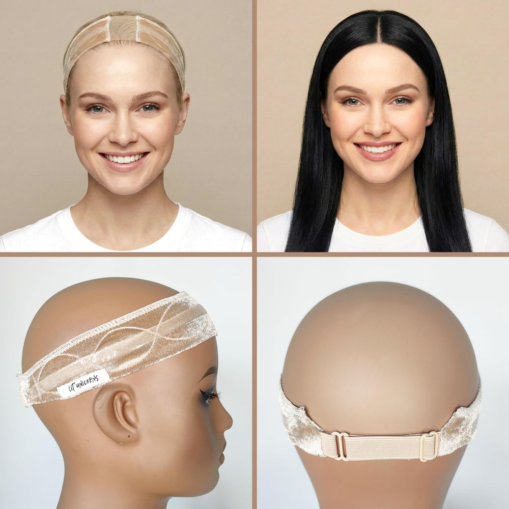 Lit Unicorns premium wig grip accessory beige shown on model