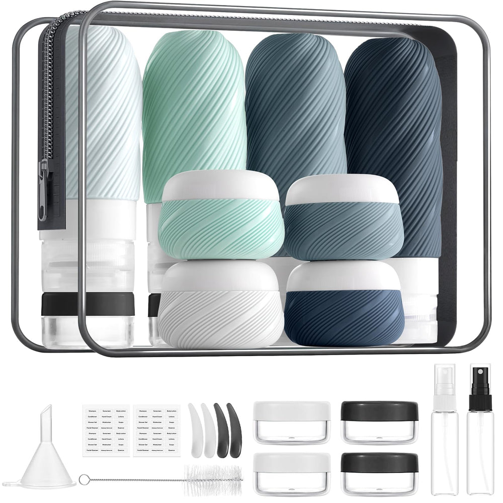 LitBear 23-pack travel bottles kit visible in clear bag for organized trips