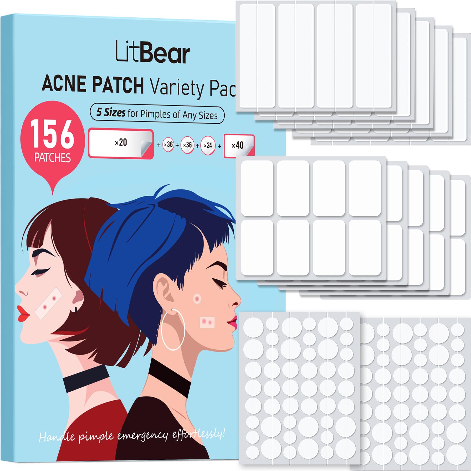 LitBear 8mm pimple patch applied to a small blemish for overnight absorption.