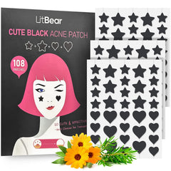 LitBear acne patch with black star design for overnight absorbent protection