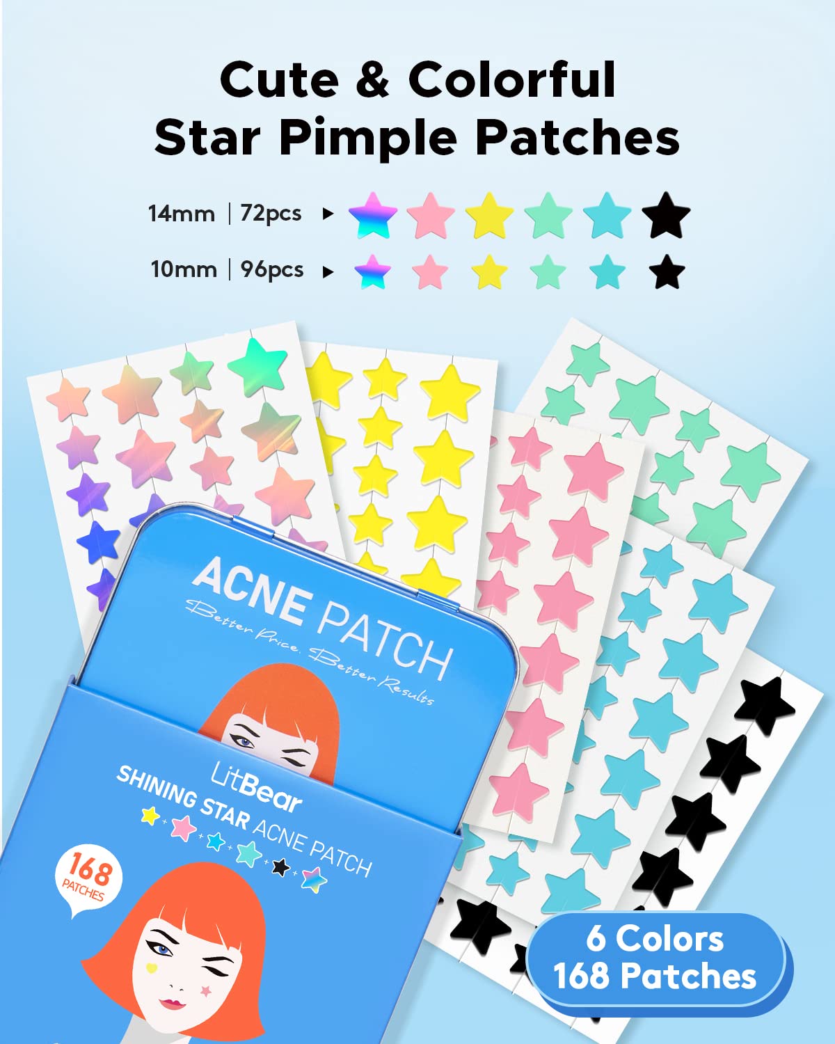 LitBear star patch 12mm close-up demonstrating coverage for larger blemishes