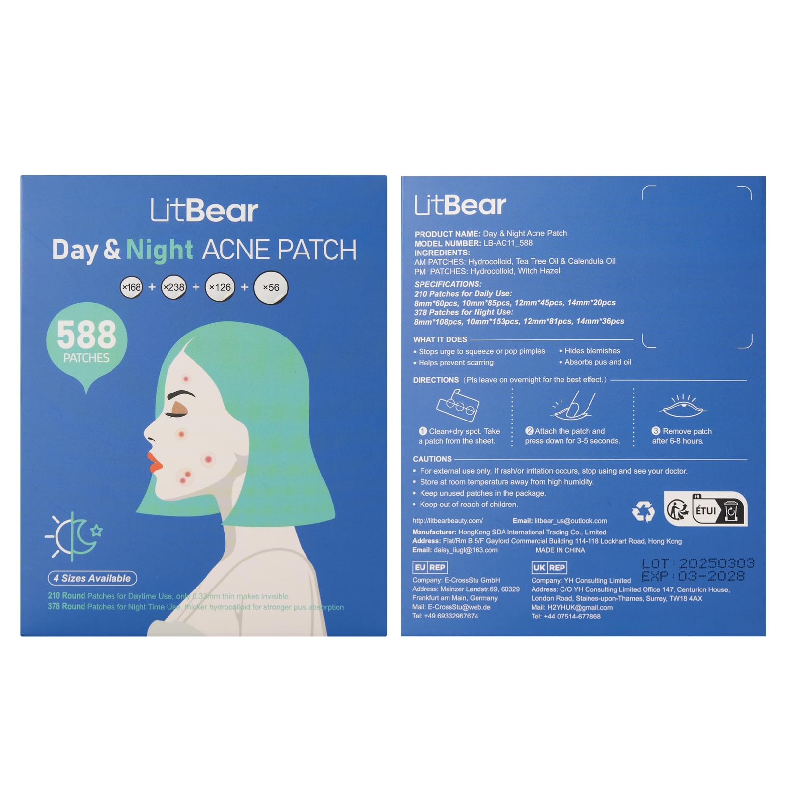 LitBear parche facial, aplicación discreta para piel limpia.
