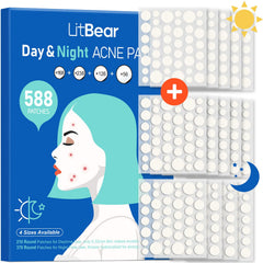 LitBear parches día-noche en caja, cuidado continuo para imperfecciones.
