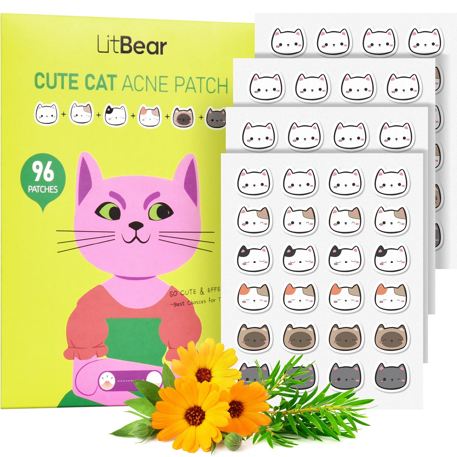 LitBear cat-shaped acne patch on skin, discreet nighttime coverage.