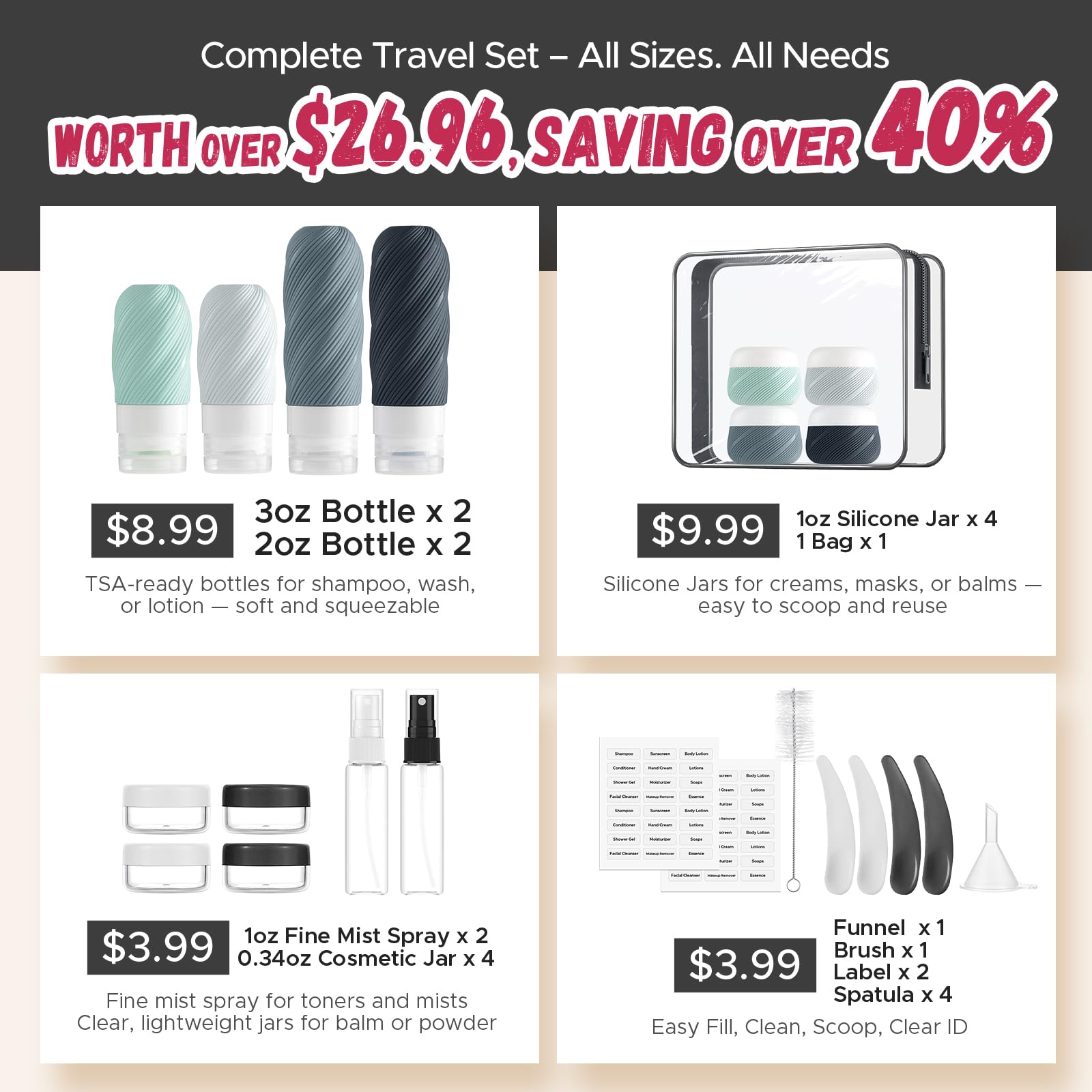 LitBear TSA-approved clear bag keeps bottles organized and accessible