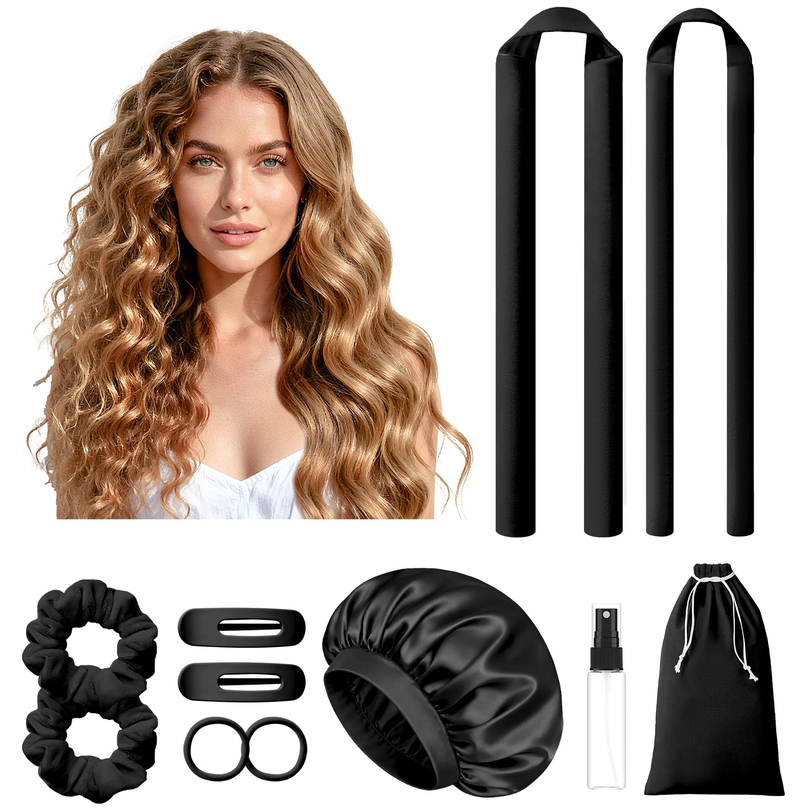 LitBear heatless curlers with 1.5-inch rod for voluminous waves without heat
