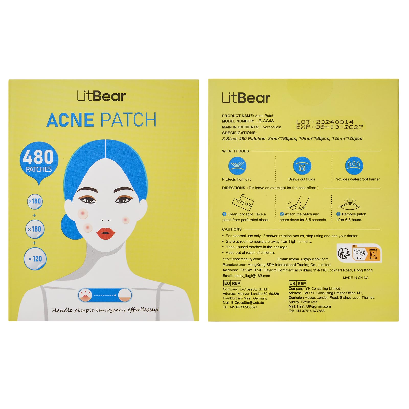 LitBear caja-480-parches, visual de empaque listo para uso diario