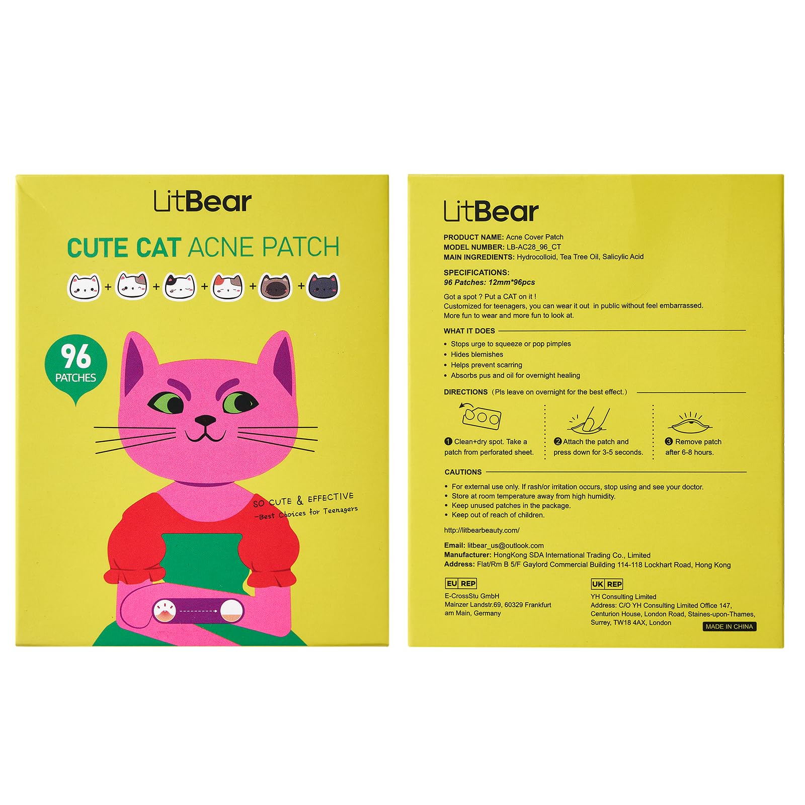LitBear packaging shows 96 patches for daily or weekly care.