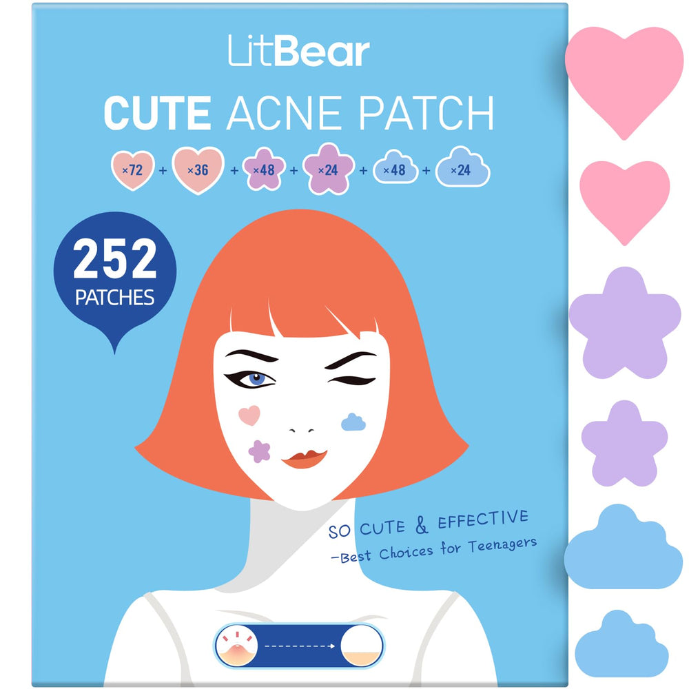 Parche LitBear para acné, forma corazón rosa, 10 mm, cubre granos con adhesión duradera.