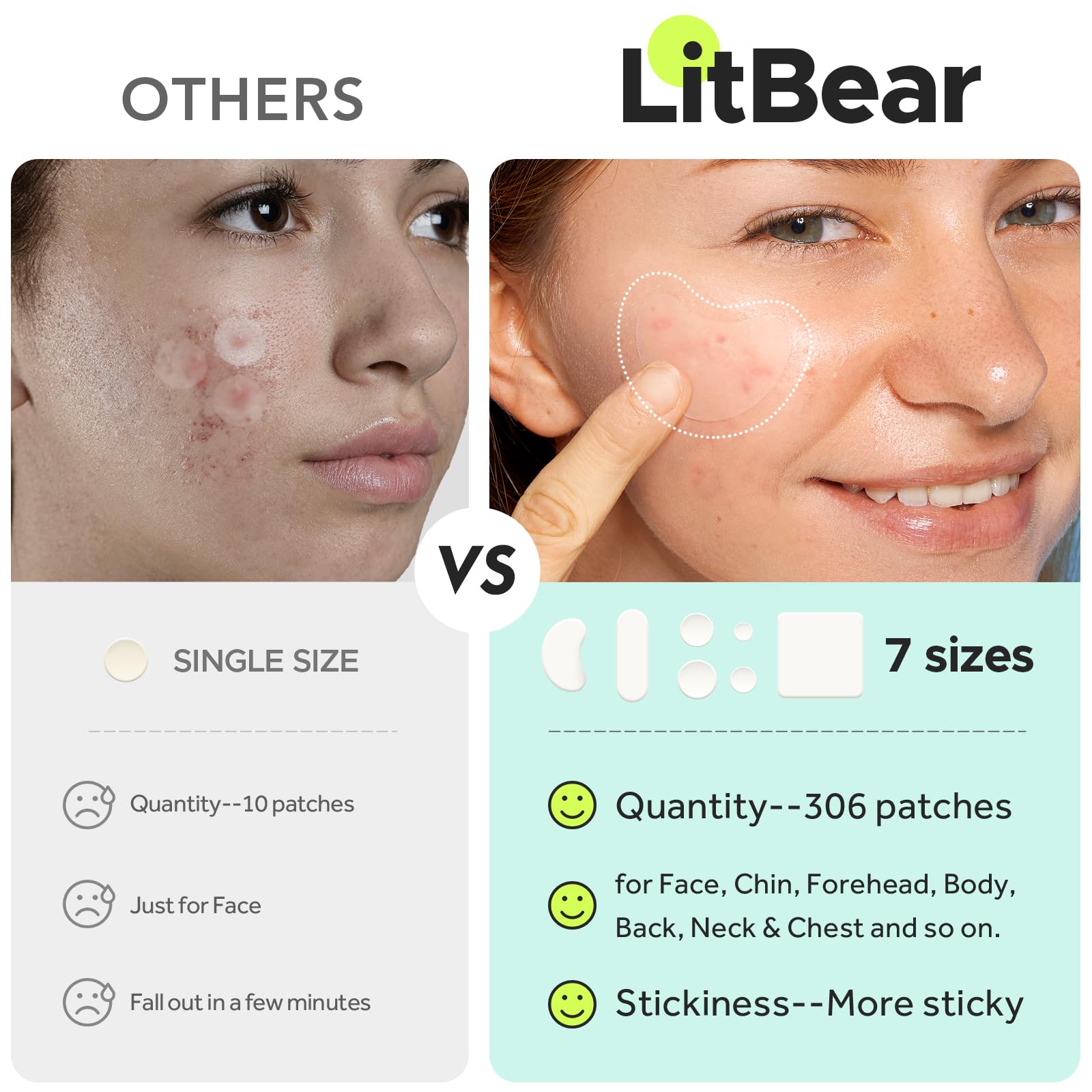 LitBear parche hidrocoloide 60x60mm XL, ideal para zonas grandes