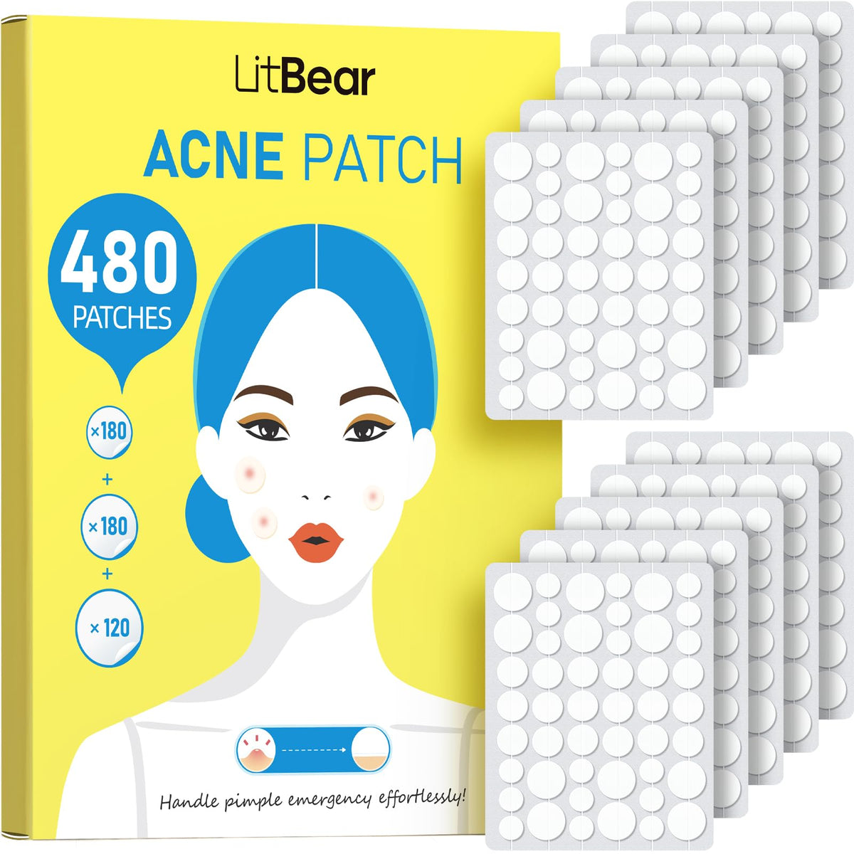 LitBear parches acne caja-480-unidades para cobertura total de imperfecciones