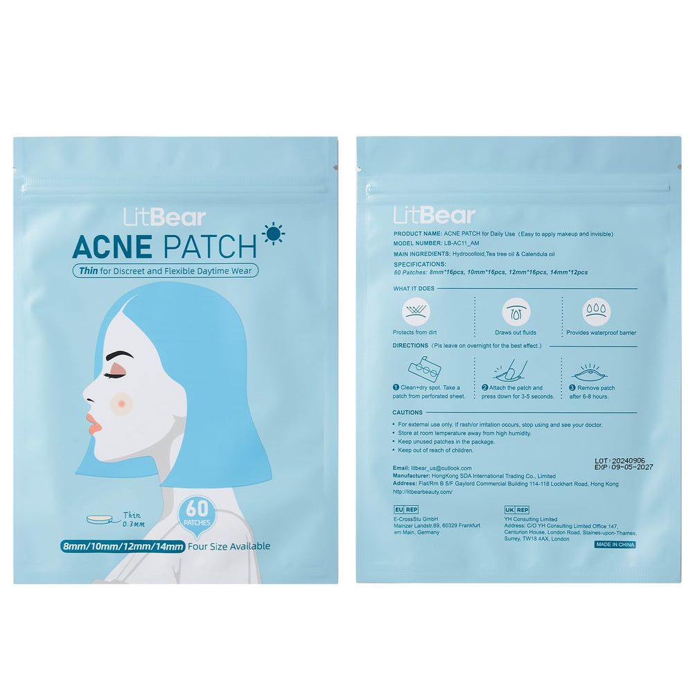 LitBear parches acné noche 12mm, absorción suave para brillos controlados