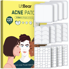 LitBear Pimple Patches pack front view showing 228 patches for versatile acne care