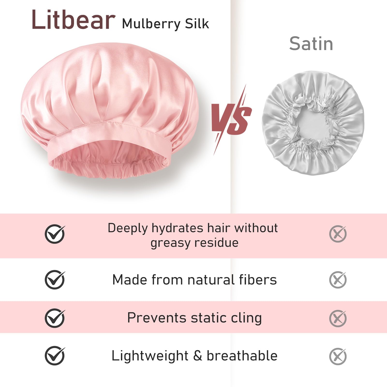 LitBear pink bonnet worn during daily activities supports healthier-looking hair.