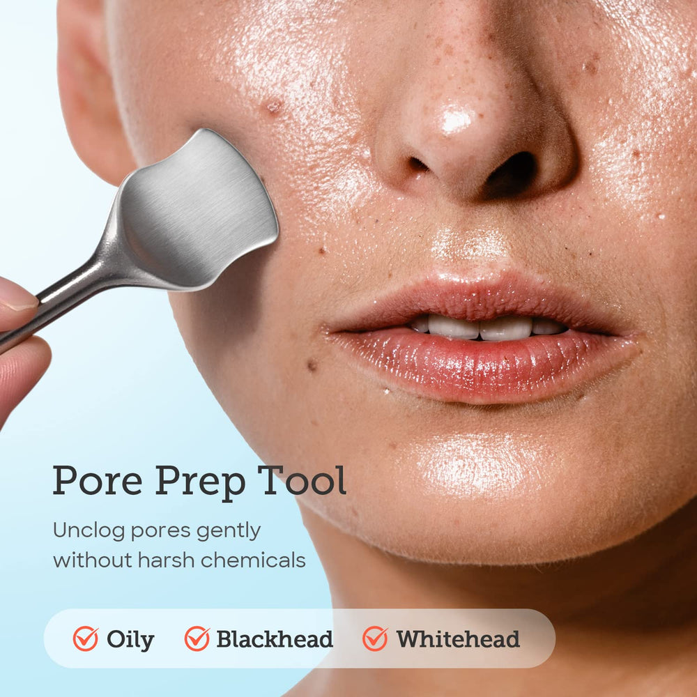 LitBear Pore Prep Tool on chin and forehead for broader cleansing.