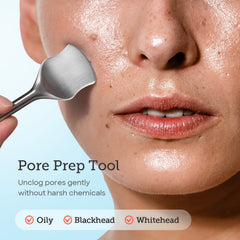 LitBear Pore Prep Tool on chin and forehead for broader cleansing.