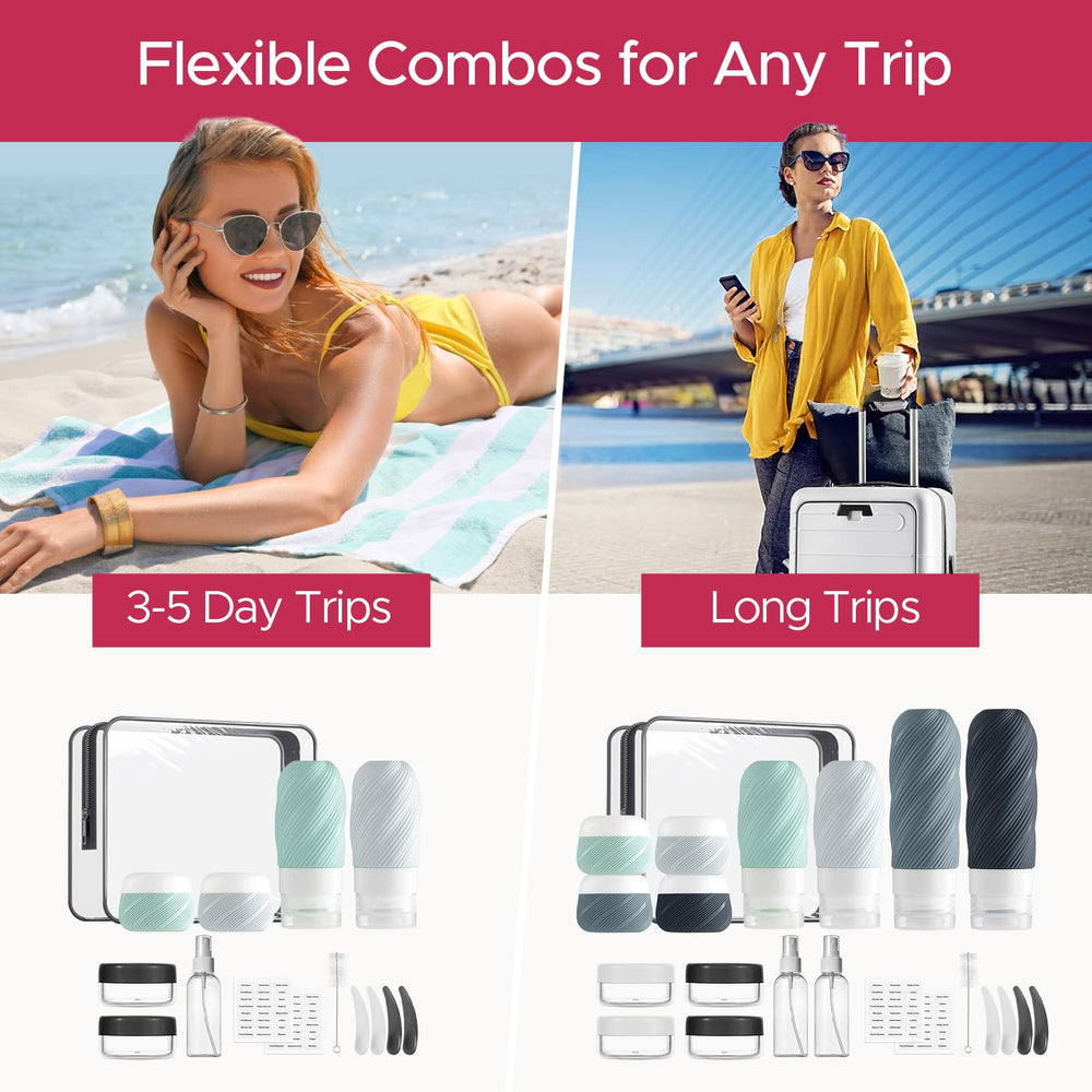 LitBear silicone travel bottles 3oz showing leak-proof design for safe packing