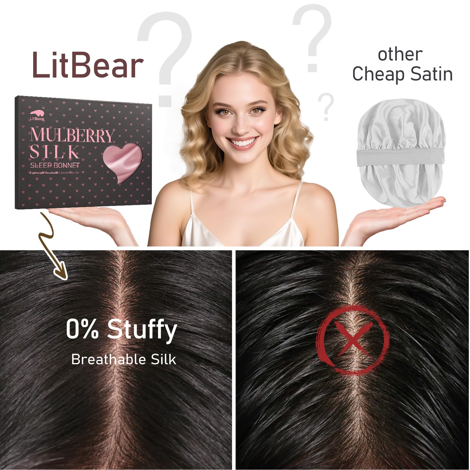 LitBear silk surface glides to prevent snagging and frizz overnight.