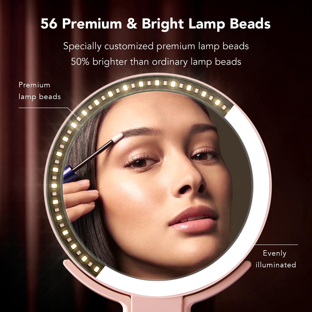 LitBear travel mirror opened at an angle for precise makeup application