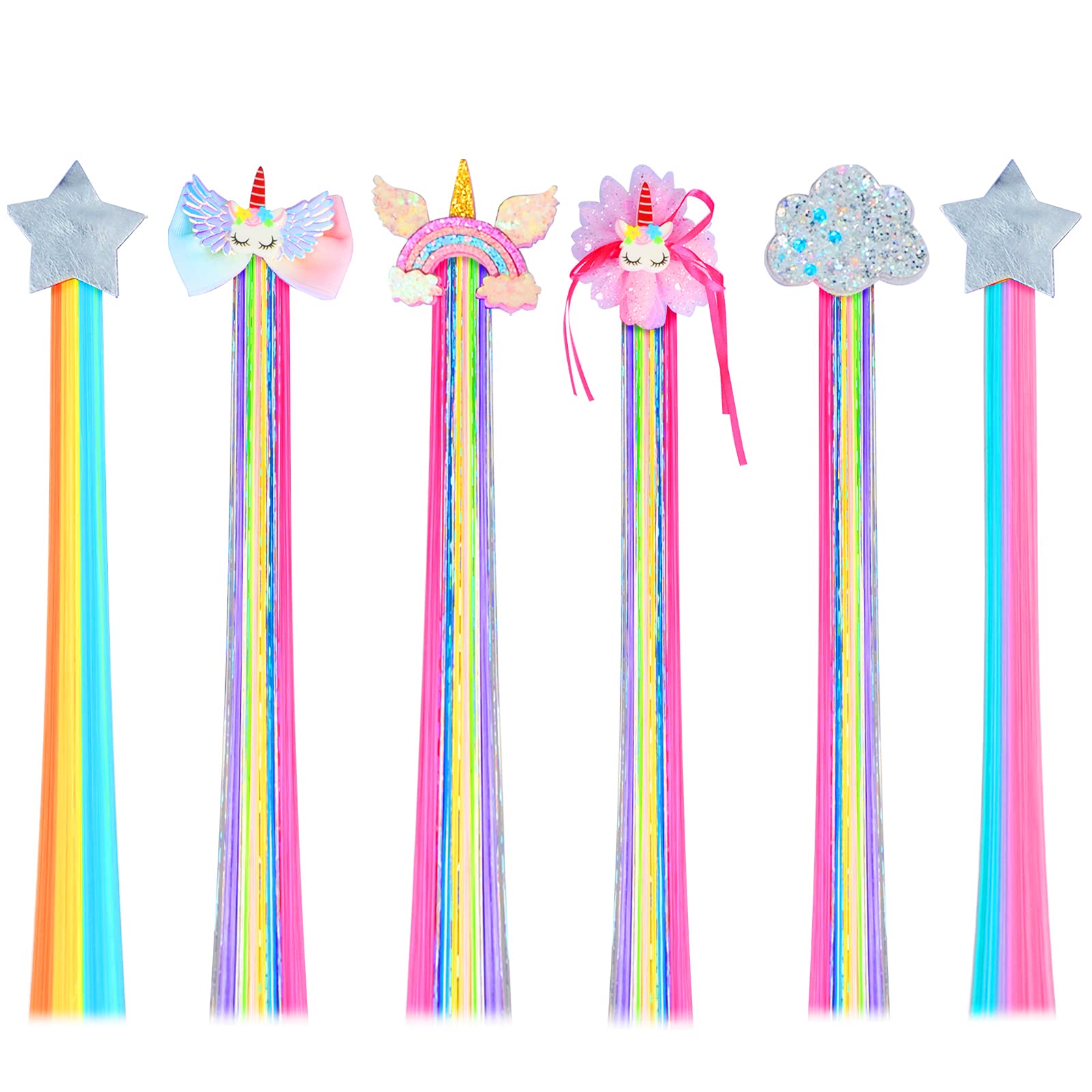 Little World rainbow hair clip 6pc adds color to everyday ponytails and braids.