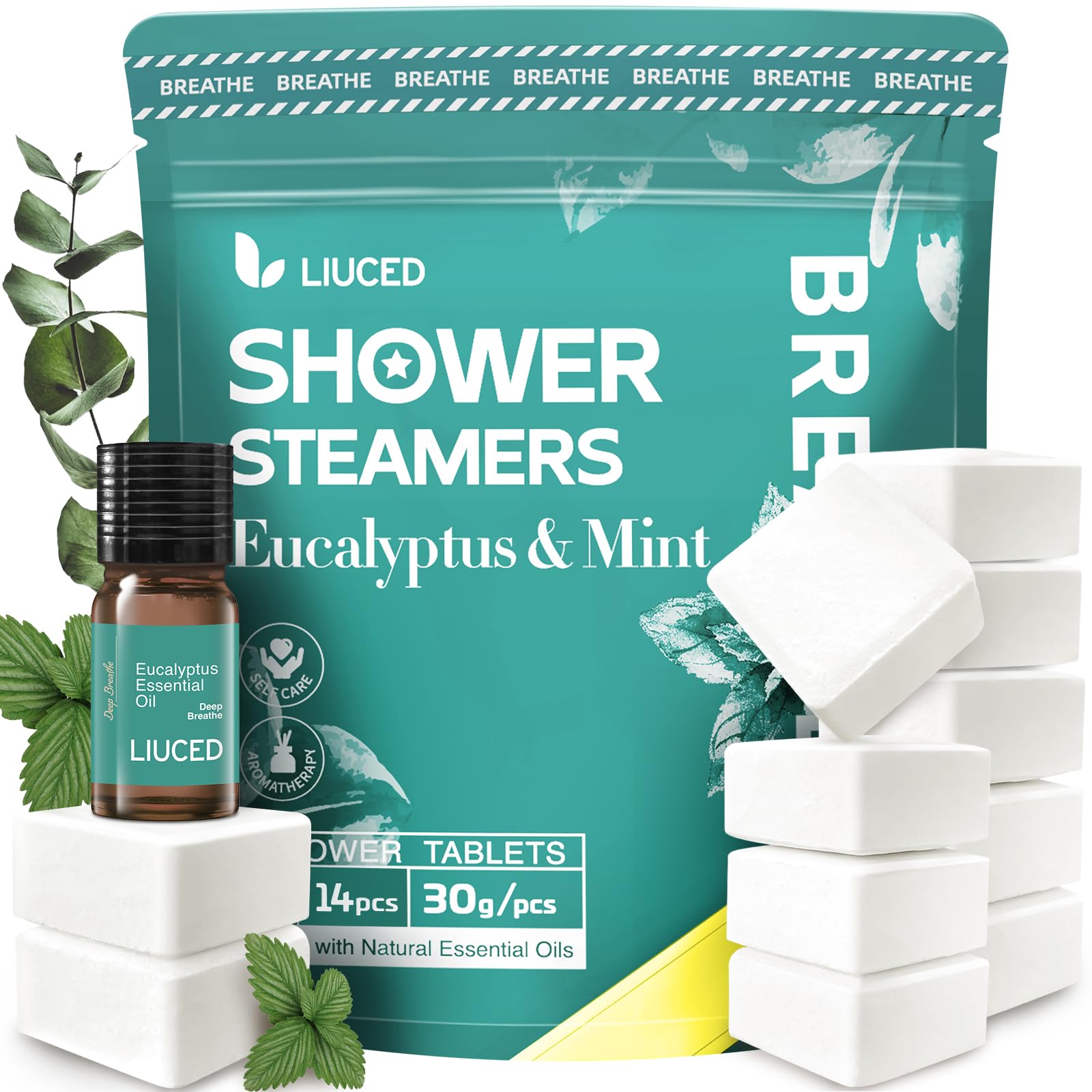 LIUCED bombas de ducha eucalipto y menta para despertar sentidos y alivio suave de congestión