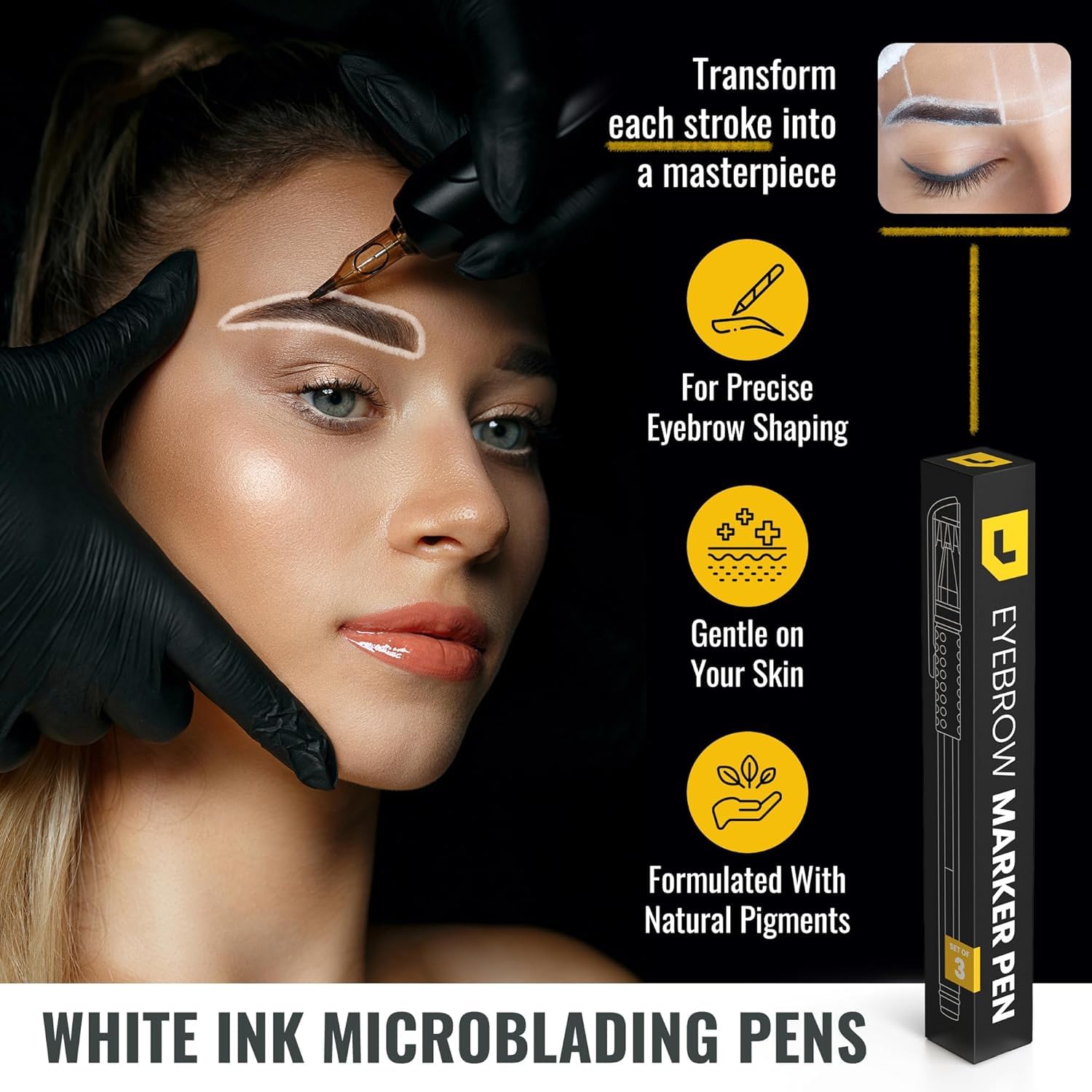 LIUDEX tinta blanca delineado cejas, amigable con la piel para una aplicación suave.