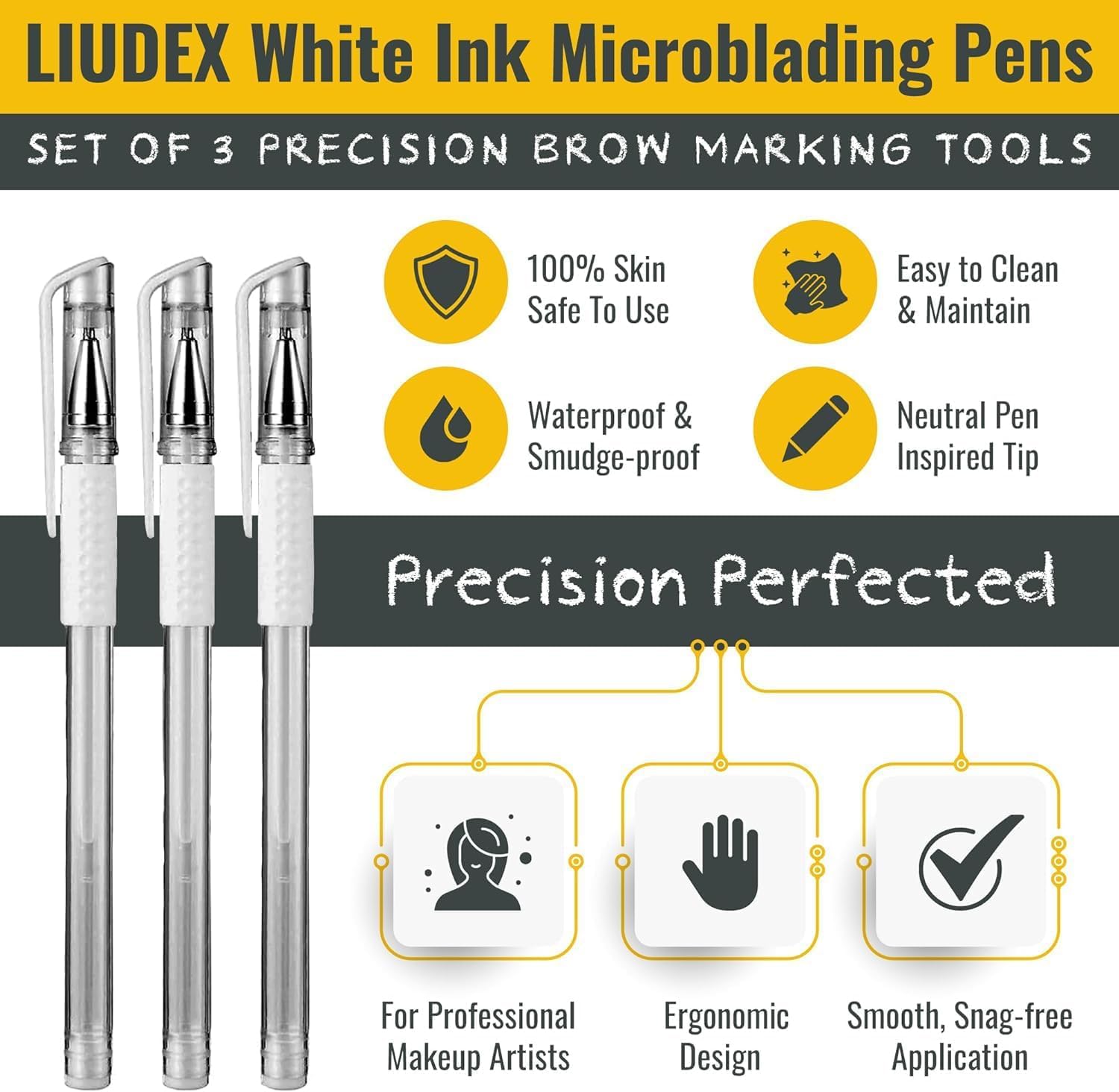 LIUDEX tinta blanca resistente al agua, ideal para marcación duradera en sesiones.