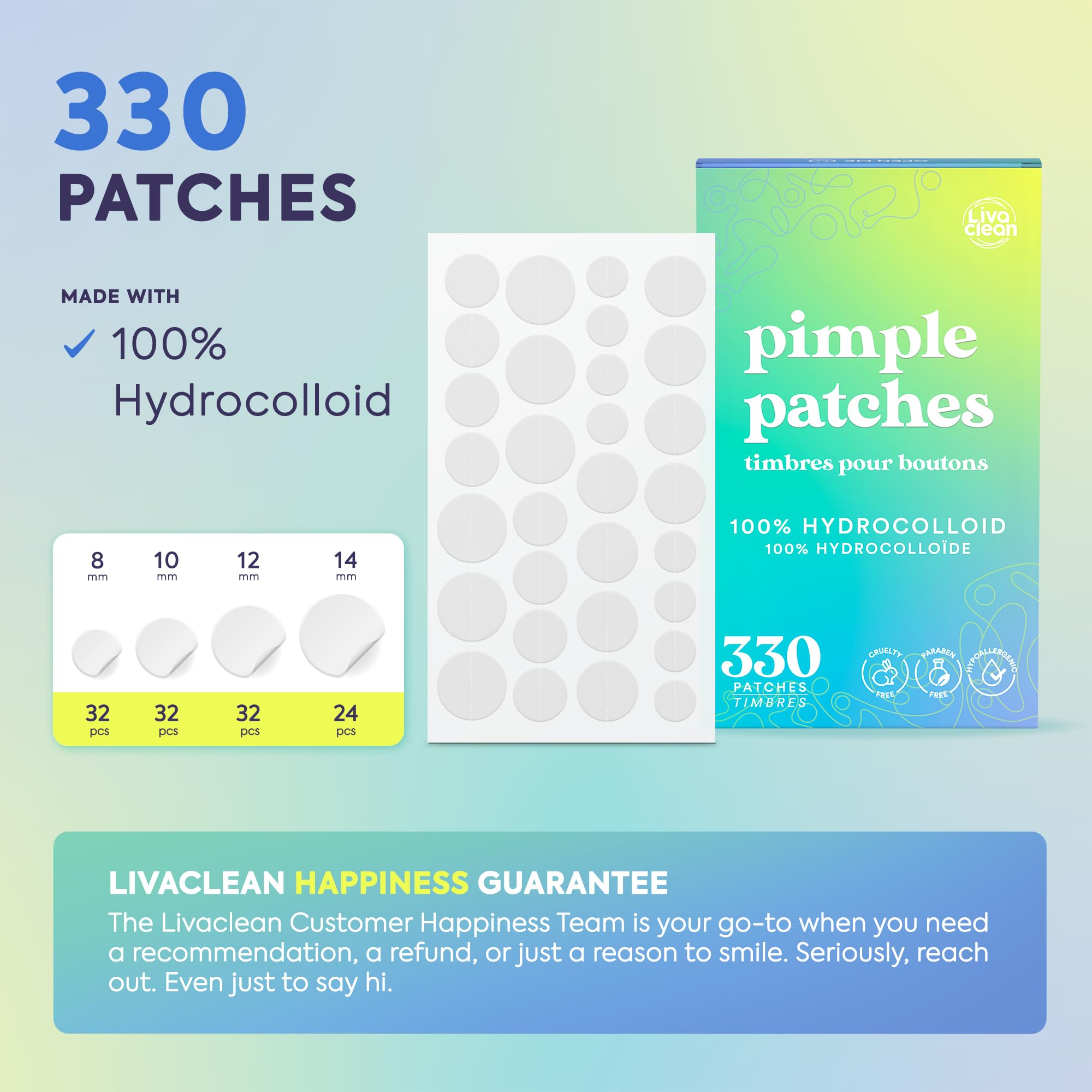 LivaClean hydrocolloid acne dots protect blemishes while absorbing oils.