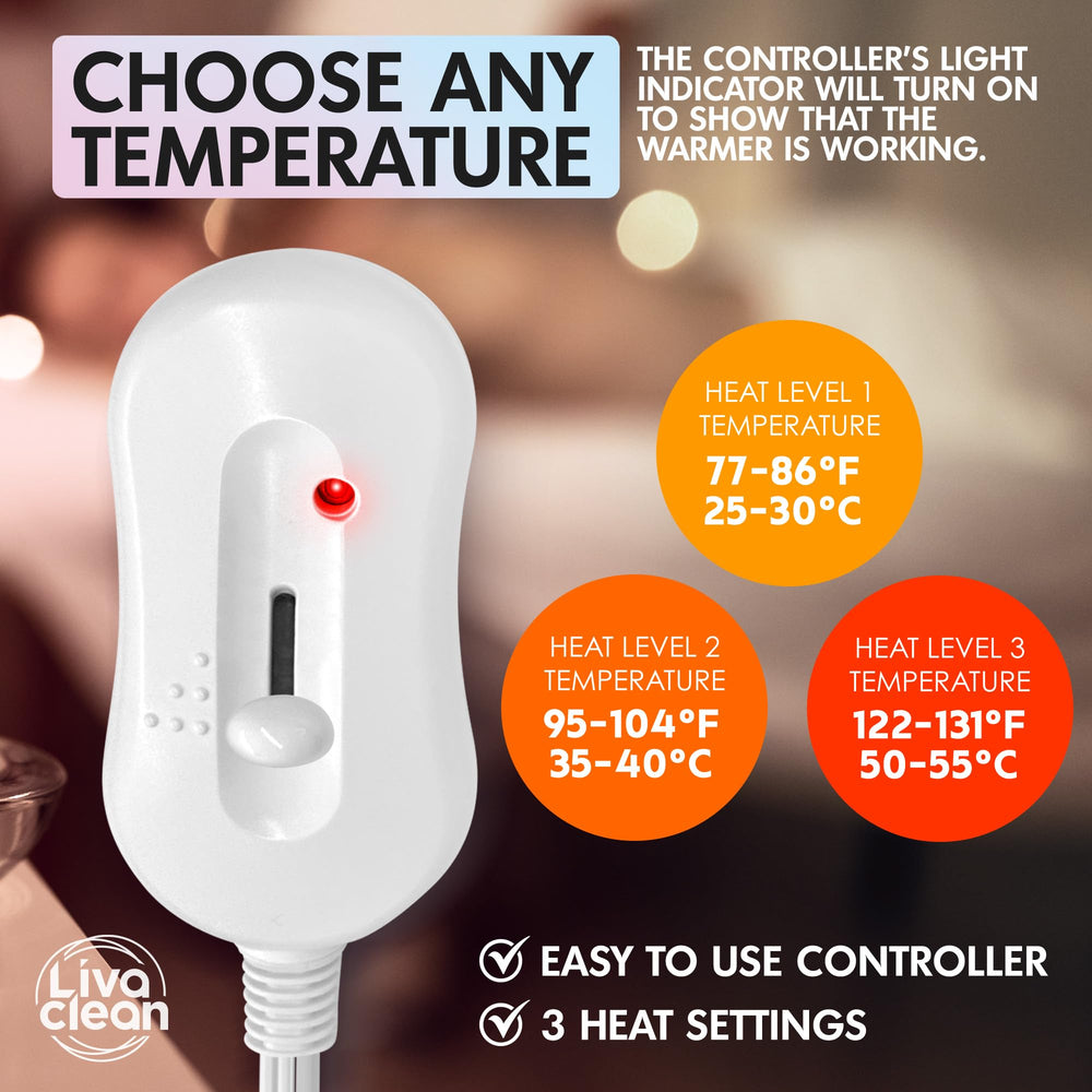 LivaClean warmer uses double helix heating wire for even heat distribution.