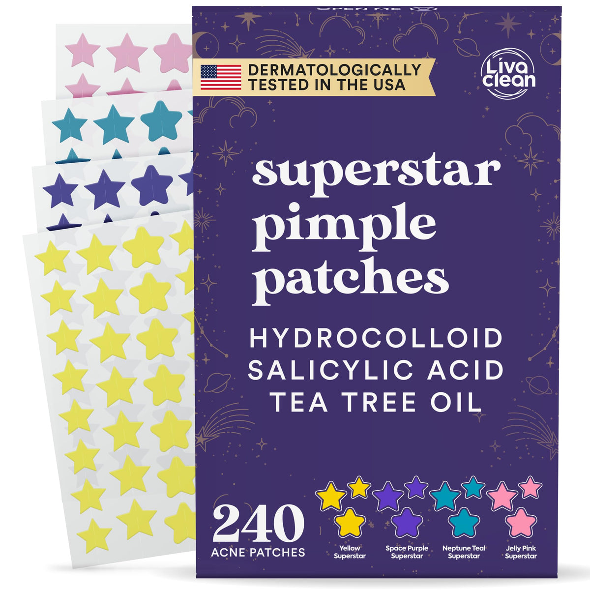 Parche estrella de LivaClean en la frente para controlar imperfecciones.