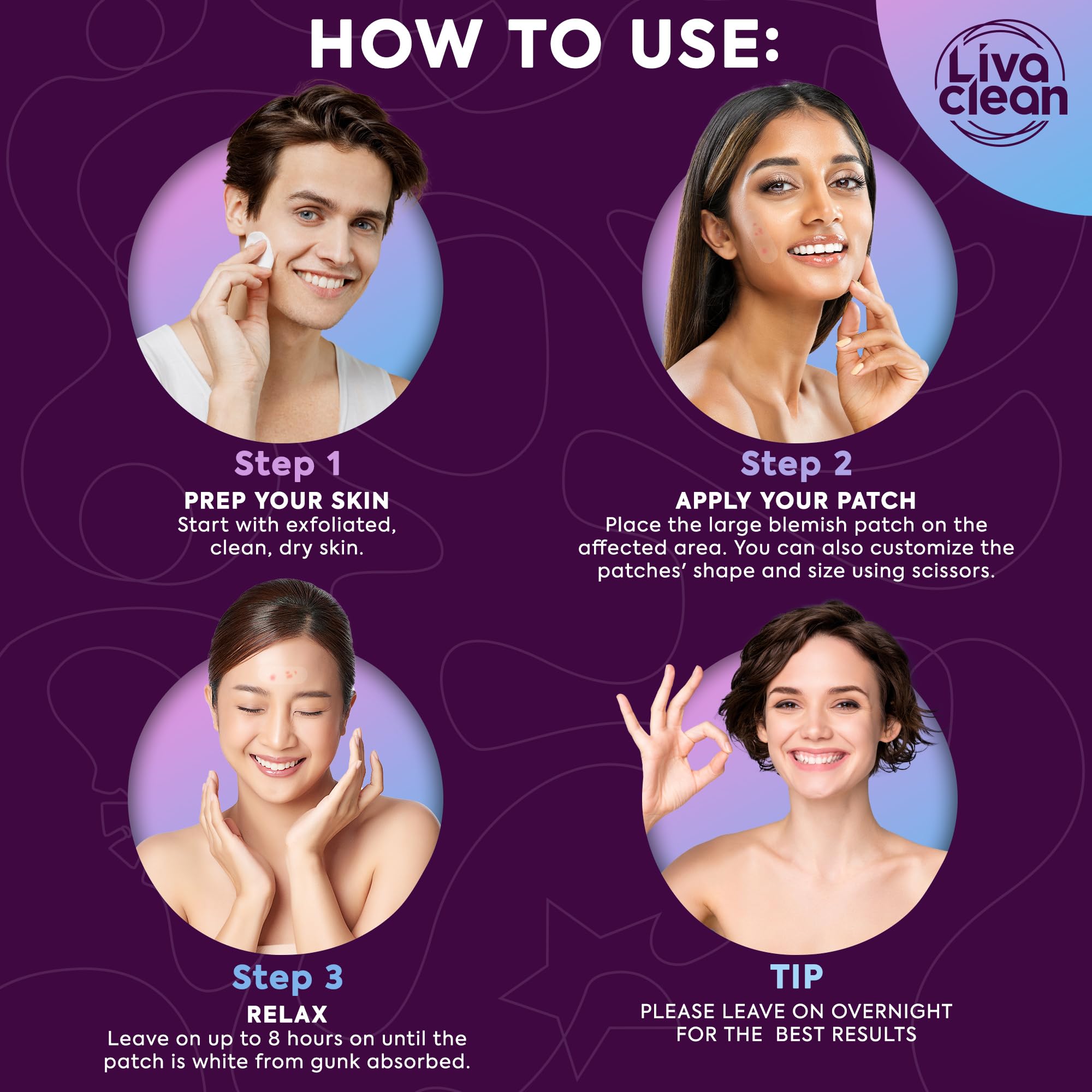 Parche nocturno LivaClean que absorbe aceite e impurezas durante la noche