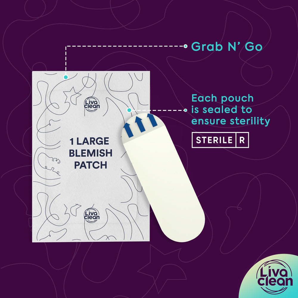 Parche grande LivaClean para frente, piel grasa con cobertura discreta.