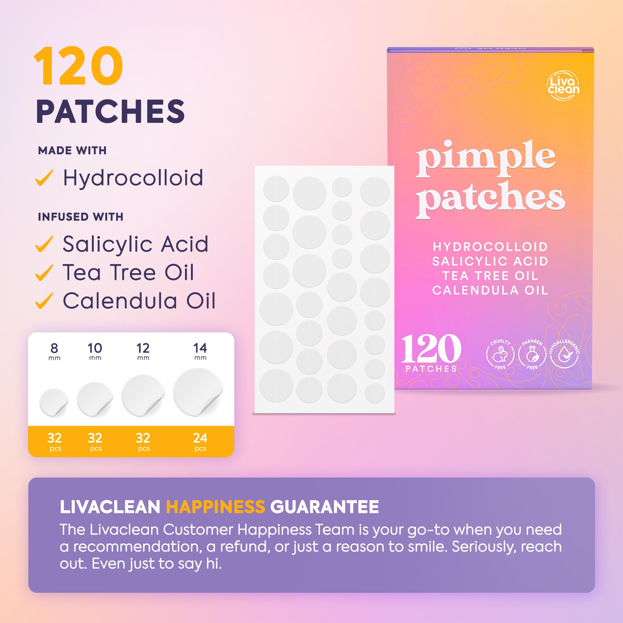 Parche hidrocoloide de LivaClean que absorbe impurezas visibles.