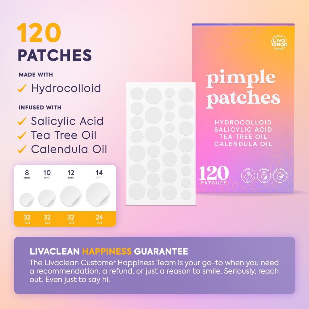 Parche hidrocoloide de LivaClean que absorbe impurezas visibles.
