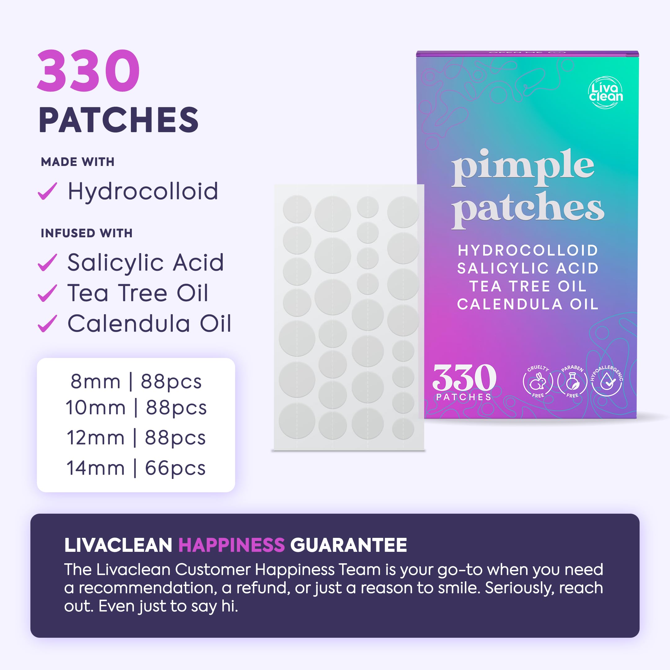 Parche hidrocoloide de LivaClean para frente y nariz, alivio de imperfecciones.