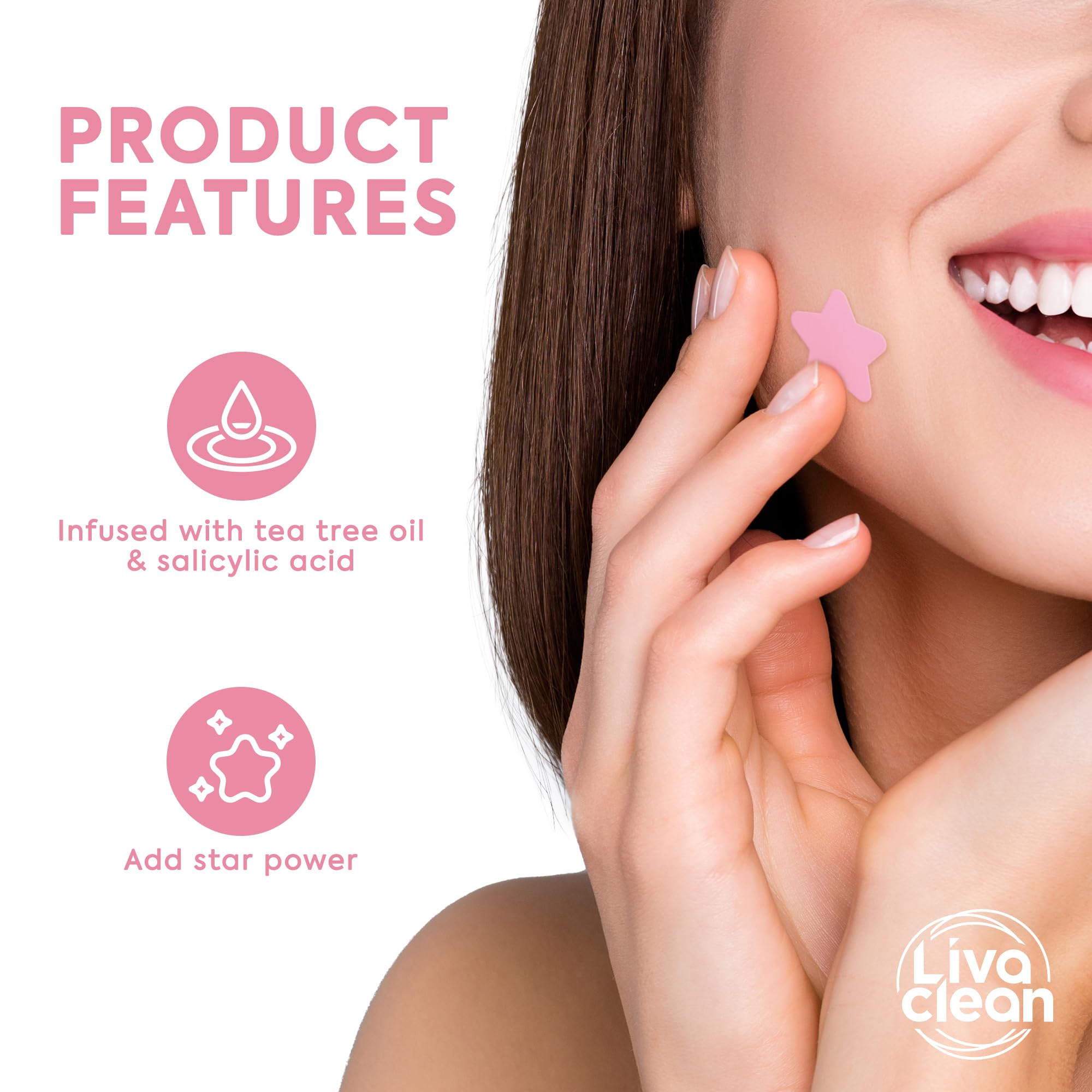 Two-color star patches in pink and off-white for discretion.