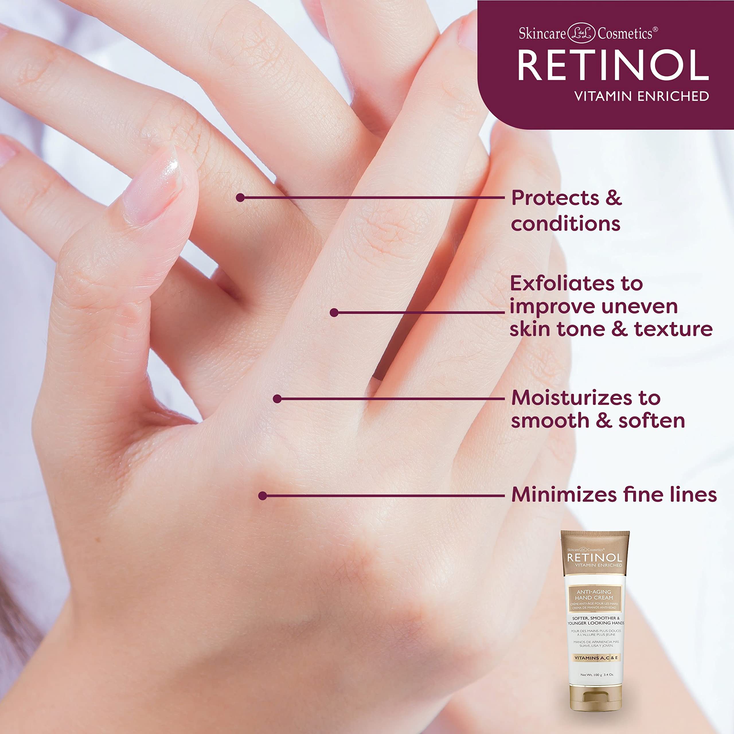 Retinol antiarrugas de LIVAURA para uso diario en manos.