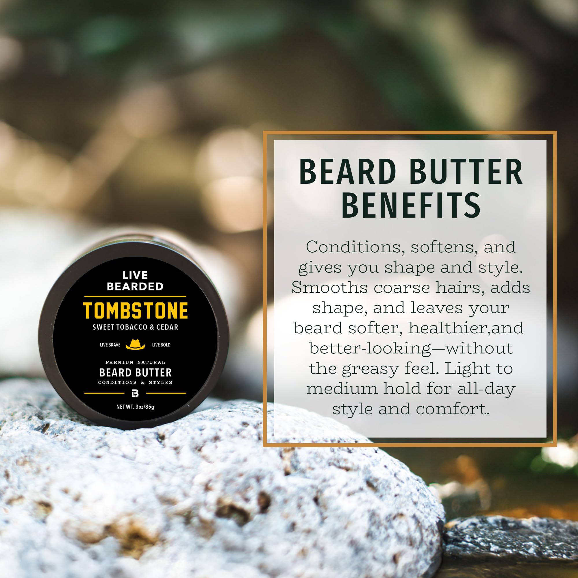 Live Bearded beard butter texture swipe demonstrates light to medium hold